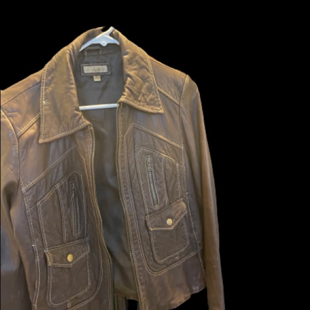 Brown leather jacket - Picture 2 of 2